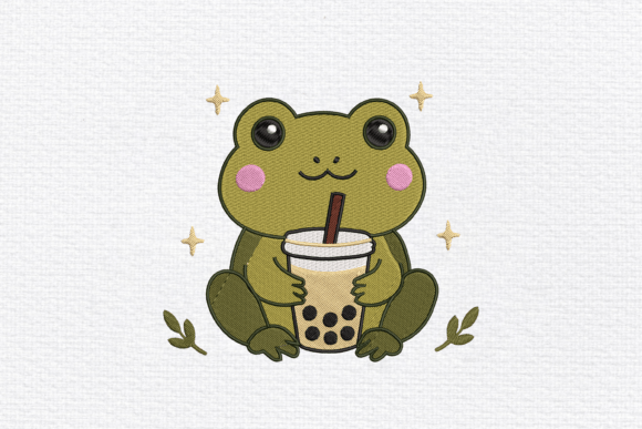 Kawaii Frog Bubble Tea Embroidery Design Review